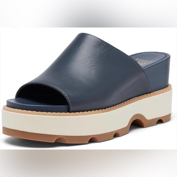 Sorel Shoes - Sorel Dark Blue Mules with Light Tan Platform